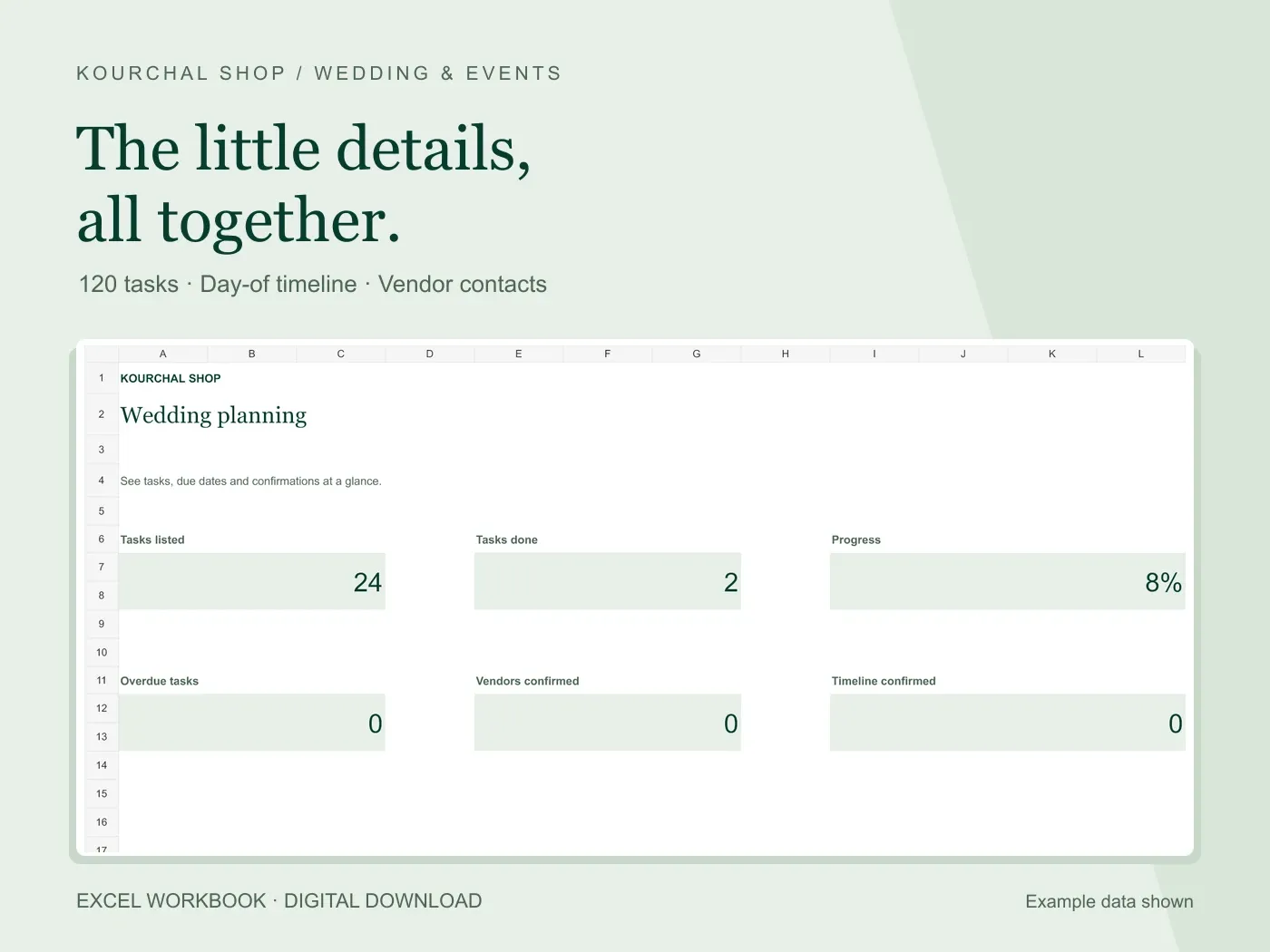 Wedding checklist cover with a real progress dashboard example
